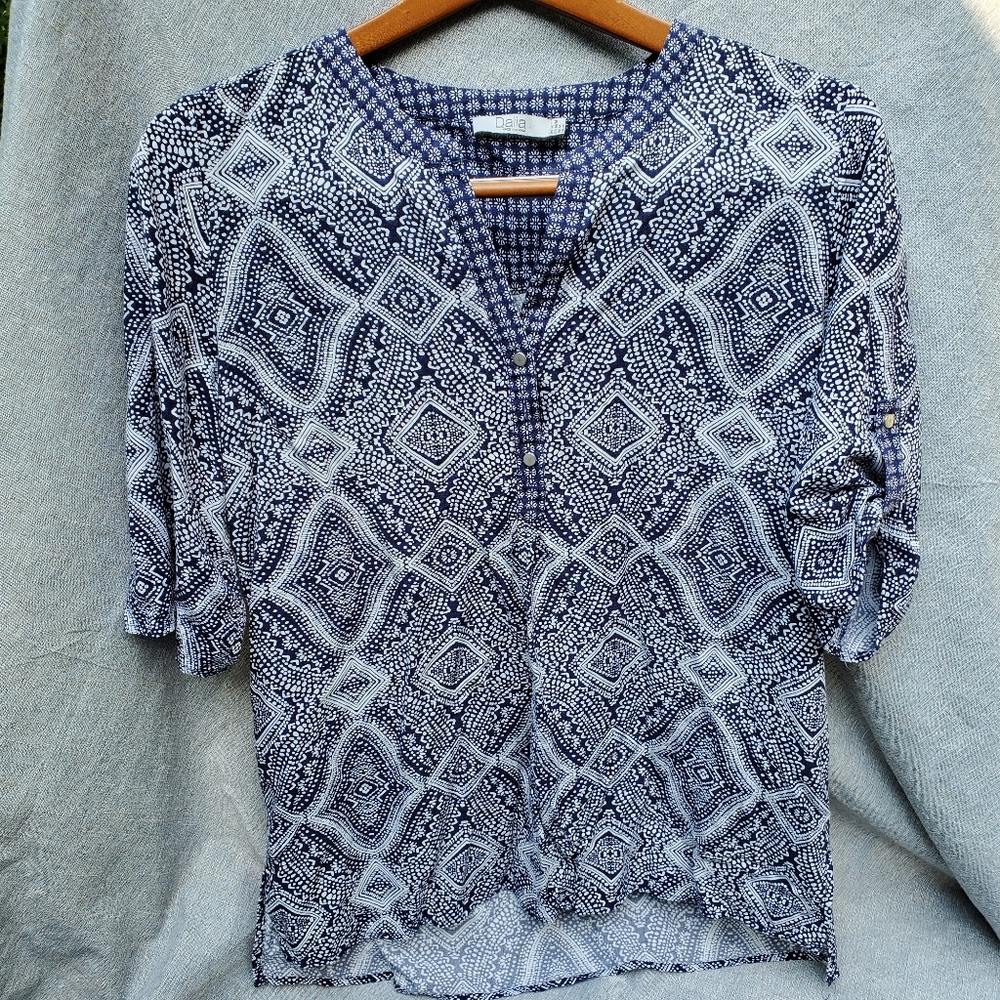 Dalia Blue and White Print Tunic Medium